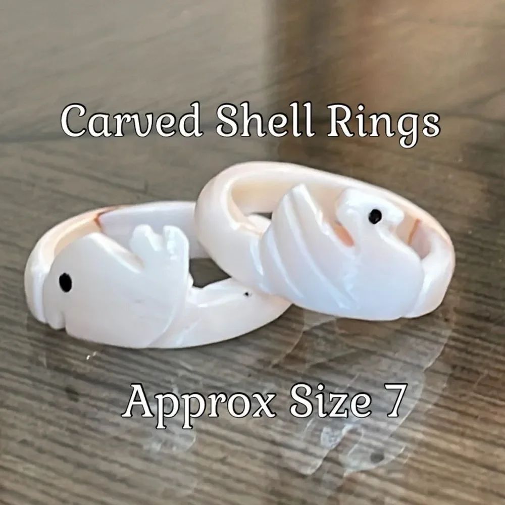 Vintage Carved Shell Rings Whale & Swan - Bird